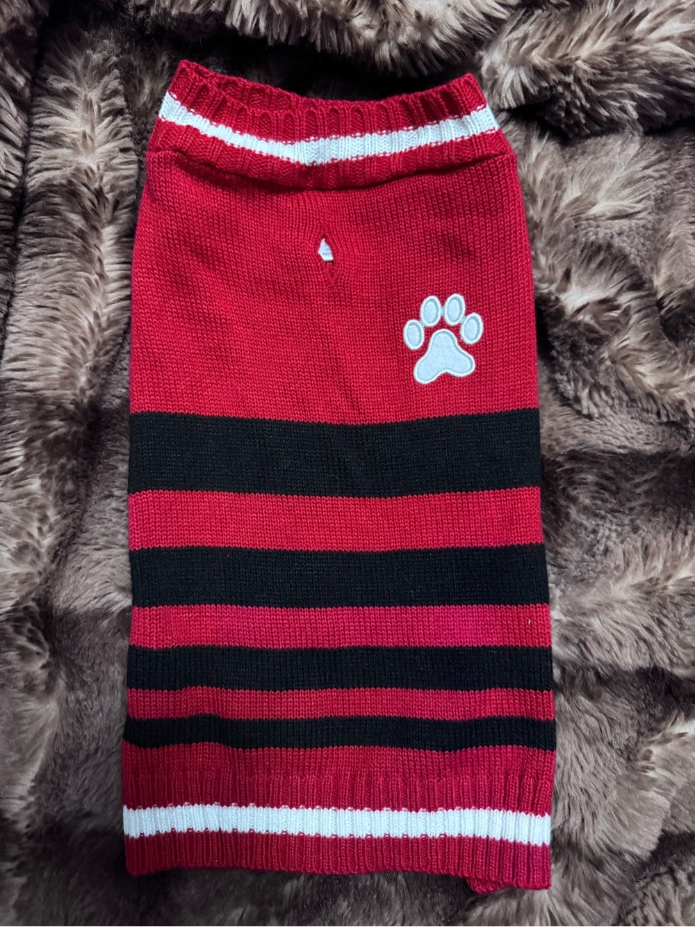 🐾Red & Black Striped Knit Dog Sweater with Paw Patch🐾